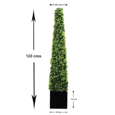 Product: GreenBrokers 2 x Artificial Boxwood Topiary Pyramid Trees in Black Square Planter (4ft/120cm), Wood, Green