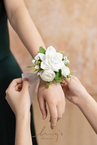 Product: Ling's Moment 6pcs Wedding Wrist Corsage Artificial Flowers, Girl/Mother Homecoming Prom Corsages Wristlet Décor, etc. White Lily Valley