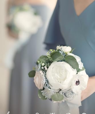 Silky Flower Store Dusty Blue Bridesmaid Bouquet Set of 4, Artificial Silk Foam Wedding Flowers, Blue White Bridal Bouquets, 7 Inch 10 10 Product: Ling's Moment Artificial Flowers Dusty Blue Bridesmaid Bouquet Set of 4, Blue & White Wedding Flowers Bouquets for Bridesmaids, 7 Inch Bridal Bouquets for Bridesmaids