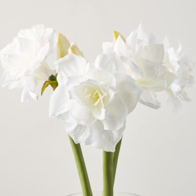 Silky Flower Store Artificial White Amaryllis Flower Arrangement, Natural River Stones, Transparent Barrel Vase, 22in H 11 11 Product: DIY Artificial Flower, White Amaryllis, Natural River Stones. Delicate and Tranquil. For Daily Winter Decoration, Home Water Feature Display, Office Ambience Enhancement. In Transparent Barrel - shape