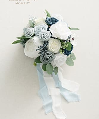 Product: Ling's Moment Dusty Blue Bridal Bouquet for Bride, Blue Wedding Bouquets for Bride, 13 Inch Silk Round Artificial Wedding Flowers Bouquets