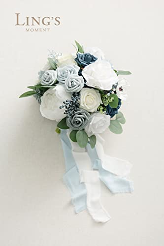 Product: Ling's Moment Dusty Blue Bridal Bouquet for Bride, Blue Wedding Bouquets for Bride, 13 Inch Silk Round Artificial Wedding Flowers Bouquets