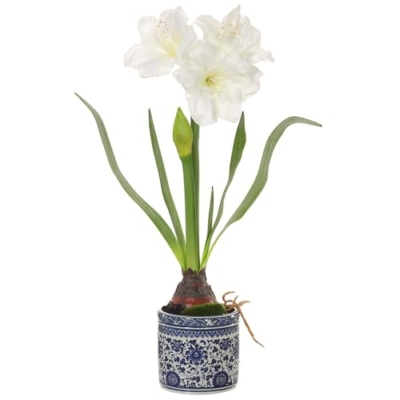 Product: Elegant 28.5" Silk Amaryllis Flower Arrangement with Bulb in White Ceramic Vase - Set of 2
