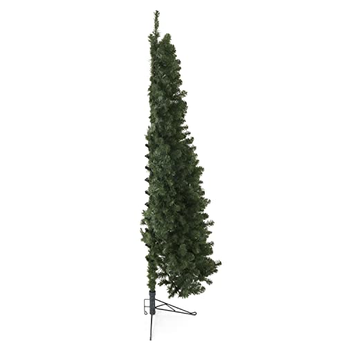 Product: Home Heritage Half Pine 7 Foot Pre-Lit Artificial Christmas Tree Holiday Decor with 150 Warm White LED Lights and Stand, Green
