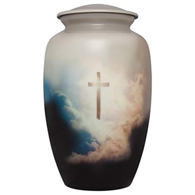 Product: Funeral Cremation Urn - Cross in Sky Cremation Urn for Human Ashes - Hand Made in Aluminum - Suitable for Cemetery Burial or Niche - Large Size for Adults up to 200 lbs