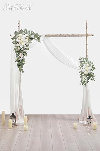 Silky Flower Store Wedding Arch Flower Kit with Drapes, Artificial Roses Backdrop Decoration, Pack of 3, 20.5cm 5 5 Product: BASIMAN Arch Flowers with Drapes Kit (Pack of 3) for Wedding Ceremony Arbor and Reception Backdrop Decoration Wedding Welcome Signs Floral Birthday Party Decoration