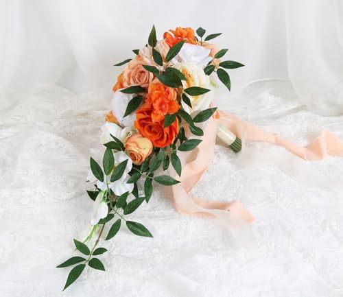 Silky Flower Store Terracotta Orange Cascading Bridal Bouquet, Artificial Wedding Bouquet, Bridesmaid Bouquet, 25.4cm 5 5 Product: INSUNSIX Wedding Bouquet,10 Inch Terracotta Bouquet Cascading Bridal Bouquets for Bride for Wedding Ceremony and Anniversary(Orange)