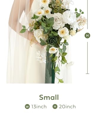 Silky Flower Store White Green Bridal Cascading Bouquet, Silk Artificial Wedding Flower Bouquet, 13 Inch 8 8 Product: Ling's Moment White Green Bridal Bouquet Cascading, Spring Wedding Bouquets for Bride, 13 Inch Silk Artificial Wedding Flower Bouquet