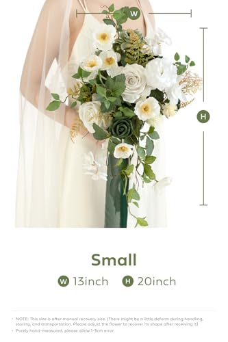 Silky Flower Store White Green Bridal Cascading Bouquet, Silk Artificial Wedding Flower Bouquet, 13 Inch 1 1 Product: Ling's Moment White Green Bridal Bouquet Cascading, Spring Wedding Bouquets for Bride, 13 Inch Silk Artificial Wedding Flower Bouquet