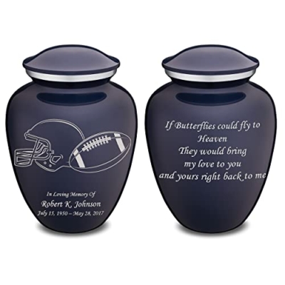 Product: Geturns Embrace Adult Personalized Football Cremation Urns for Human Ashes I Large Cobalt Blue Funeral Urn for Adult Men and Women with Double Side Engraving I 200 lbs
