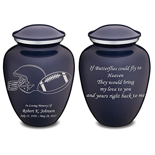 Product: Geturns Embrace Adult Personalized Football Cremation Urns for Human Ashes I Large Cobalt Blue Funeral Urn for Adult Men and Women with Double Side Engraving I 200 lbs