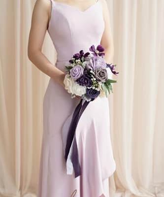 Silky Flower Store Purple Bridal Bouquet, Lilac Silk Wedding Bouquet, Artificial Bridesmaid Bouquet, Premade Wedding Flowers 9 Inch 8 8 Product: Ling's Moment Purple Bridal Bouquet for Bride, Lilac Wedding Bouquets for Bride Maid of Honor Bridesmaid, 9 Inch Silk Round Artificial Wedding Flowers Bouquets, Small Bridesmaid Bouquet