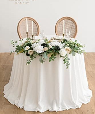 Product: Ling's Moment 2PCS Green Artificial Flower Garland Floral Swags Centerpieces White Wedding Arch Flower Greenery for Sweetheart Table Wall Window Home Garden Outdoor Decor Emerald & Tawny Beige