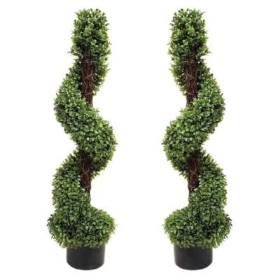 Product: 2 x Artificial Topiary Boxwood Spiral Trees (3ft/90cm)