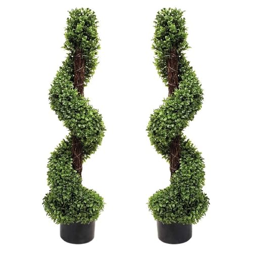 Product: 2 x Artificial Topiary Boxwood Spiral Trees (3ft/90cm)