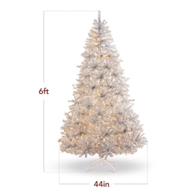 Product: Best Choice Products 6ft Prelit Tinsel Christmas Tree, Artificial Seasonal Holiday Decoration w/ 1,000 Branch Tips, Stand - Silver