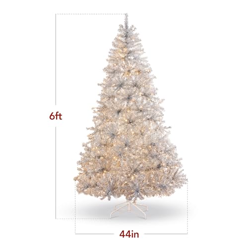 Product: Best Choice Products 6ft Prelit Tinsel Christmas Tree, Artificial Seasonal Holiday Decoration w/ 1,000 Branch Tips, Stand - Silver