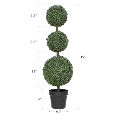 Product: Luyue 3FT Artificial Topiaries 2 Pack Boxwood Ball Tree Front Porch Decor Outdoor Topiary Plant Set of 2 Faux 3 Balls Boxwood Topiary in Pot for Outdoor Front Door Plant Patio and Garden Décor