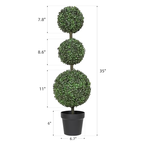 Product: Luyue 3FT Artificial Topiaries 2 Pack Boxwood Ball Tree Front Porch Decor Outdoor Topiary Plant Set of 2 Faux 3 Balls Boxwood Topiary in Pot for Outdoor Front Door Plant Patio and Garden Décor