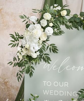Silky Flower Store Artificial Wedding Arch Flowers Kit, White Sage Silk Floral Decor, Chiffon Drapes, 4 Piece Set, 20.5cm 10 10 Product: Ling's Moment Artificial Wedding Arch Flowers Kit Pack of 4, 2pcs Hanging Silk Flowers Arrangement 2pcs Chiffon Drapes Ceremony Spring Fake Rose Arbor Backdrop White Sage Floral Party Outdoor Decor