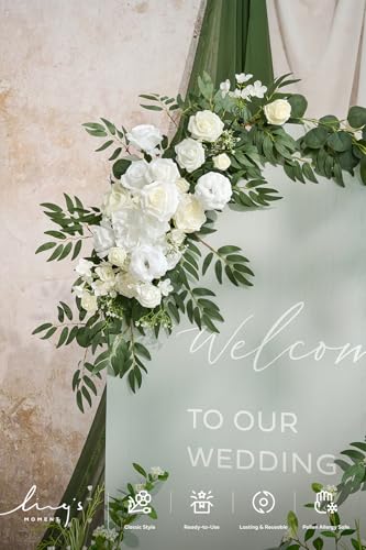 Silky Flower Store Artificial Wedding Arch Flowers Kit, White Sage Silk Floral Decor, Chiffon Drapes, 4 Piece Set, 20.5cm 2 2 Product: Ling's Moment Artificial Wedding Arch Flowers Kit Pack of 4, 2pcs Hanging Silk Flowers Arrangement 2pcs Chiffon Drapes Ceremony Spring Fake Rose Arbor Backdrop White Sage Floral Party Outdoor Decor