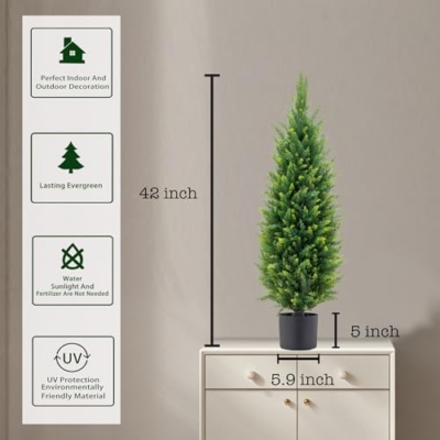 Product: 3.5ft Artificial Topiary Trees Set of 2 Faux Cedar Trees UV Resistant Bushes Potted Plants Artificial Shrubs for Outdoor Indoor Front Porch Garden