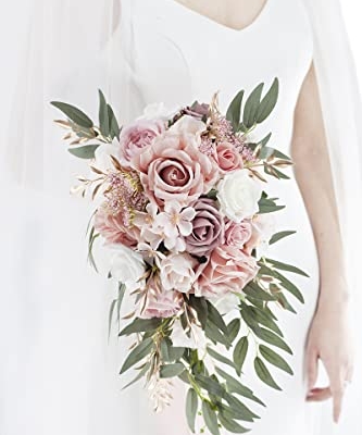 Product: Ansofi 9" Dusty Rose Wedding Bouquets for Bride, Cascading Bridal Bouquet for Bride Artificial Silk Roses Flowers Tossing Bouquet for Wedding Ceremony Decor