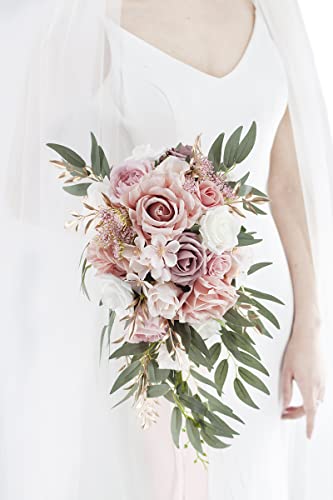 Product: Ansofi 9" Dusty Rose Wedding Bouquets for Bride, Cascading Bridal Bouquet for Bride Artificial Silk Roses Flowers Tossing Bouquet for Wedding Ceremony Decor