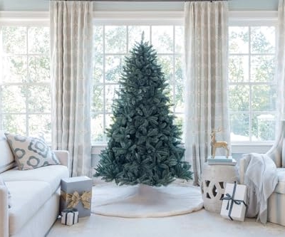 Product: KING OF CHRISTMAS 7ft Blue Spruce Artificial Christmas Tree Unlit, Tribeca Blue Spruce Xmas Tree with Foldable Base, Hinged Sections 1875 PVC Christmas Tree for Home, Office and Holliday Decor