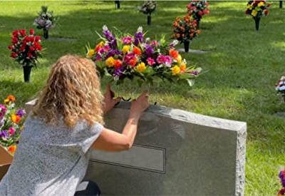 Product: Sympathy Silks Artificial Cemetery Flowers – Realistic Wildflower Outdoor Grave Decorations - Purple Violet Wildflower Saddle for Headstone