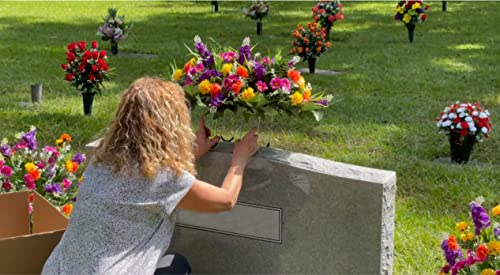 Product: Sympathy Silks Artificial Cemetery Flowers – Realistic Wildflower Outdoor Grave Decorations - Purple Violet Wildflower Saddle for Headstone