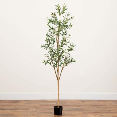 Product: Nearly Natural 6FT Tall Silk Faux Olive Tree for Home and Office Decor, Fake Potted Tree with Natural Wood Trunk, Realistic Branches and Lifelike Fruits