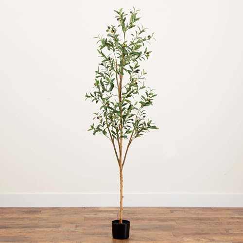 Product: Nearly Natural 6FT Tall Silk Faux Olive Tree for Home and Office Decor, Fake Potted Tree with Natural Wood Trunk, Realistic Branches and Lifelike Fruits