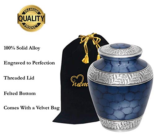 Product: MEMORIALS 4U Elite Cloud Blue and Silver Cremation Urn for Human Ashes - Handcrafted Funeral Urn - Affordable Urn for Ashes - Urn Deals (Adult)