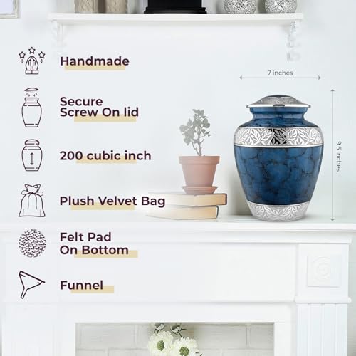 Product: Trupoint Memorials Cremation Urns for Human Ashes, Decorative Burial Urn for Adult Men and Women, Large Dark Blue with Silver Lining