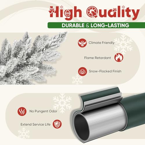 Silky Flower Store Slim Flocked Prelit Christmas Tree, 1200 Branch Tips, Warm White LED Lights, 7.5ft 5 5 Product: 7.5ft Slim Flocked Prelit Christmas Tree with 1200 Realistic Branch Tips - Easy Set-Up Artificial Pencil Tree