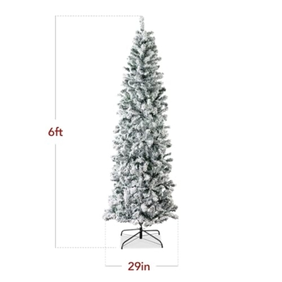 Silky Flower Store Flocked Pencil Christmas Tree, 6ft Slim Unlit Artificial Holiday Tree, Snow Dusted PVC Pine 6ft 15 15 Product: Best Choice Products Flocked Pencil Christmas Tree, Unlit Slim Artificial Holiday Decoration, 6ft Skinny Snowy Appearance w/Base