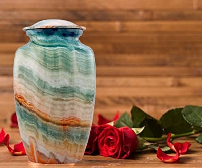 Silky Flower Store Memorial Cremation Urn for Human Ashes, Handcrafted Large Adult Burial Marble Finish, Blue Marsh, 10.5 x 6 in 9 9 Product: Memorial Cremation Urns for Human Ashes | Handcrafted Large Burial Marble Finish Adult Cremation Urn, Funeral Decorative Urns for Female & Male | 200 lbs with Velvet Bag (Blue Marsh)