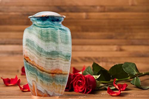Silky Flower Store Memorial Cremation Urn for Human Ashes, Handcrafted Large Adult Burial Marble Finish, Blue Marsh, 10.5 x 6 in 1 1 Product: Memorial Cremation Urns for Human Ashes | Handcrafted Large Burial Marble Finish Adult Cremation Urn, Funeral Decorative Urns for Female & Male | 200 lbs with Velvet Bag (Blue Marsh)