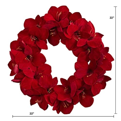 Silky Flower Store Artificial Amaryllis Wreath, Faux Floral Home Office Wall Decor, 22in. 7 7 Product: Nearly Natural 22in. Artificial Amaryllis Wreath