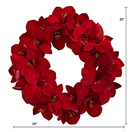 Silky Flower Store Artificial Amaryllis Wreath, Faux Floral Home Office Wall Decor, 22in. 2 2 Product: Nearly Natural 22in. Artificial Amaryllis Wreath