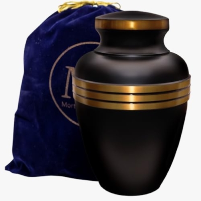 Product: Mortuary Solutions Urns for Human Ashes Adult Male and Female - Decorative Burial Urn, Funeral Cremation Urns for Women and Men - Large Black and Gold Urn