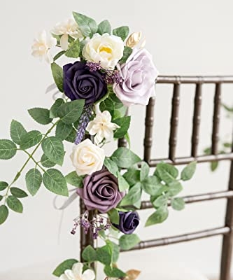 Silky Flower Store Lilac Purple Gold Wedding Chair Decorations, Aisle Floral Swag Faux Arrangement, 10pcs, 30 10 10 Product: Ling's Moment 10pcs Wedding Chair Decorations Aisle Floral Swag Artificial Pew Flowers Hanging Garland Lilac Purple Gold for Ceremony Reception Church Rose Floral Faux Arrangement Party Outdoor Decor