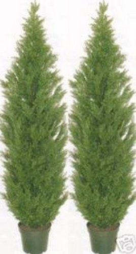 Product: Two 5 Foot Artificial Topiary Cedar Trees Potted Indoor Outdoor Plants