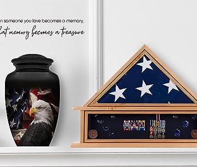 Product: Honorary Memorials Patriotic Hearts Eagle Urn for Human Ashes | American Flag Cremation Urn for Adults, Veteran, Medium Size, Handmade Funeral Urns with Velvet Bag