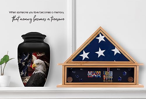 Product: Honorary Memorials Patriotic Hearts Eagle Urn for Human Ashes | American Flag Cremation Urn for Adults, Veteran, Medium Size, Handmade Funeral Urns with Velvet Bag