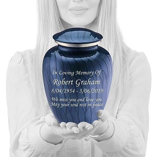 Silky Flower Store Adult Personalized Cremation Urn for Ashes, Large Pearl Cobalt Blue Funeral Urn, Metal Memorial Urn, 200 lbs capacity, 32.5cm 9 9 Product: Geturns Embrace Adult Personalized Cremation Urns for Human Ashes I Large Pearl Cobalt Blue Funeral Urn for Men and Women I 200 lbs