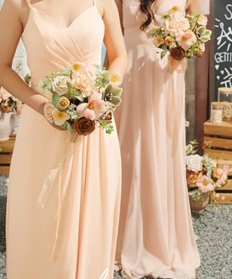 Product: Ling's Moment Artificial Flowers Apricot and Peach Bridesmaid Bouquet Set of 4, Peach Wedding Flowers Bouquets for Bridesmaids, 7 Inch Bridal Bouquets for Bridesmaids, Wedding, etc