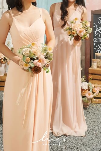 Product: Ling's Moment Artificial Flowers Apricot and Peach Bridesmaid Bouquet Set of 4, Peach Wedding Flowers Bouquets for Bridesmaids, 7 Inch Bridal Bouquets for Bridesmaids, Wedding, etc