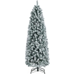 Product: Yaheetech 6Ft Snow Flocked Fir Pencil Christmas Tree Slim Corner Hinged Artificial Xmas Tree with 814 Branch Tips and Metal Stand, Holiday Decoration for Home, Office, Party, White